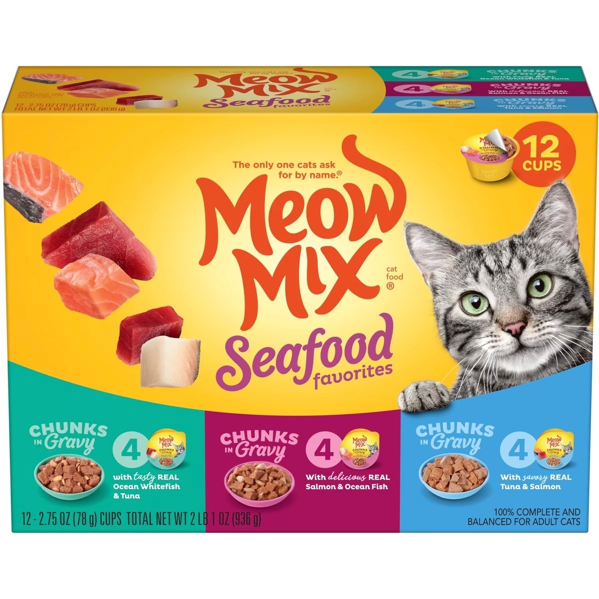 Meow Mix Savory Morsels Seafood Variety Cat Food, 2.75-oz, 12 ct