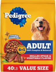 Pedigree Complete Nutrition Grilled Steak & Vegetable Flavor Dog Kibble Adult Dry Dog Food, 40-lb bag