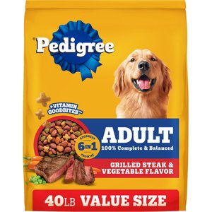 Pedigree Complete Nutrition Grilled Steak & Vegetable Flavor Dog Kibble Adult Dry Dog Food, 40-lb bag