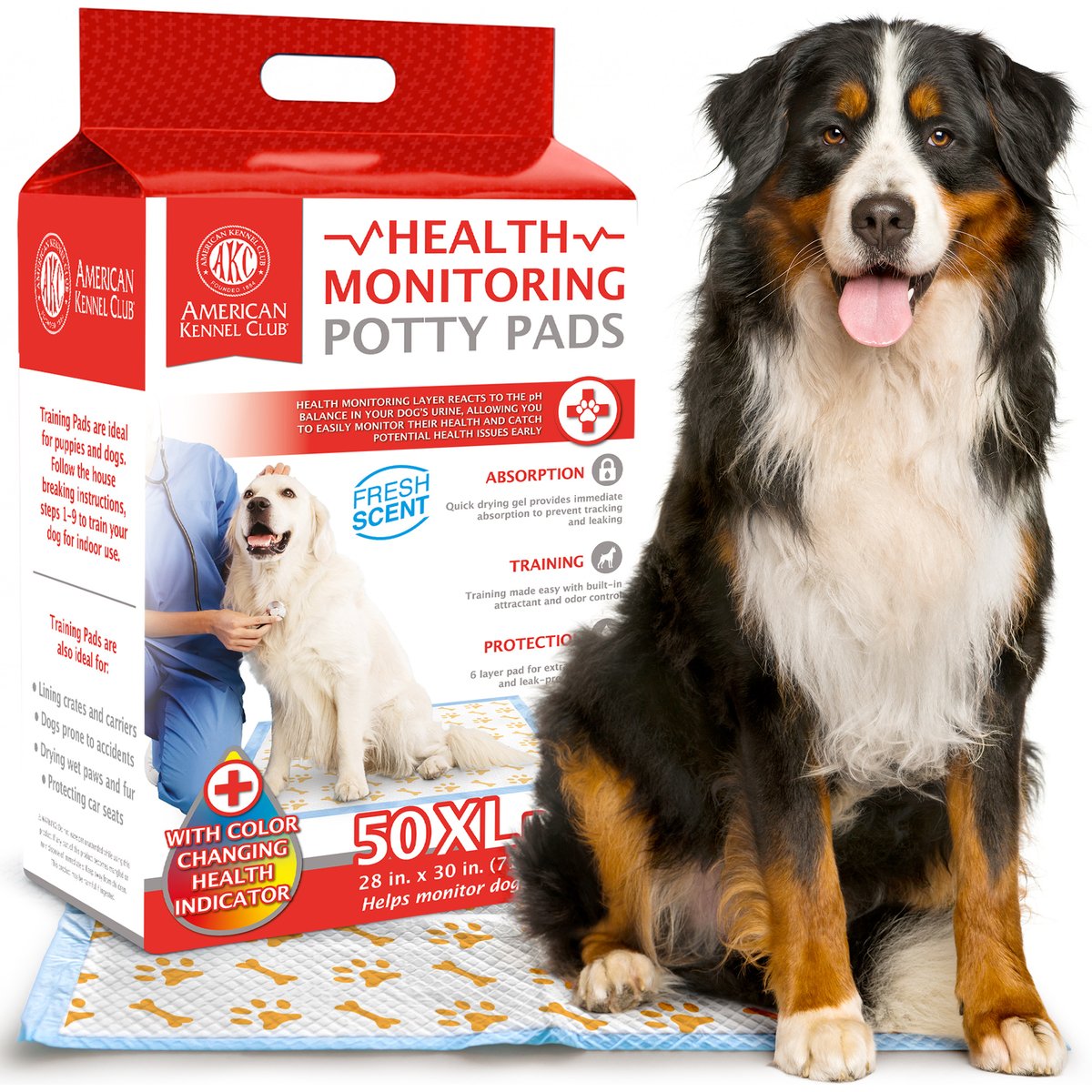 American Kennel Club Advanced Health Indicator Quick Dry Gel Puppy Training Pee Pads, Fresh Scented, 28 x 30-in, 50 count
