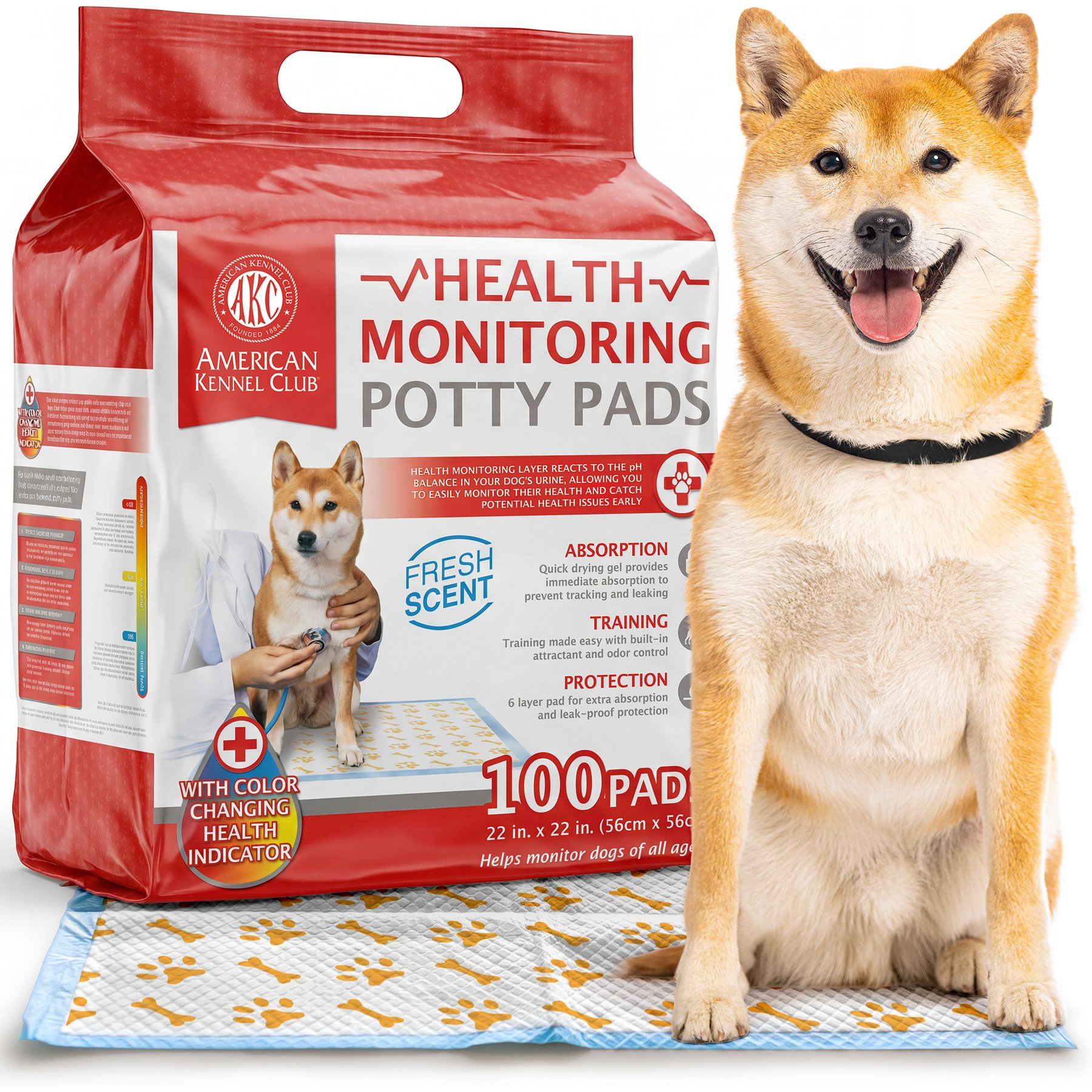 American Kennel Club Advanced Health Indicator Quick Dry Gel Puppy Training Pee Pads, Fresh Scented, 22 x 22-in, 100 count