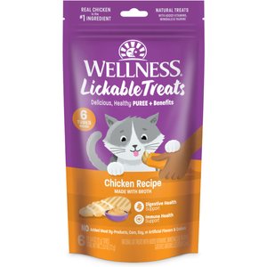 Wellness Lickable Treats Chicken Recipe Natural Cat Treats, 0.4-oz pouch, pack of 6