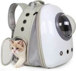 Halinfer Hardshell Bubble Window Dog Carrier Backpack for Puppies & Cats with Front Extension, Large, Grey & White