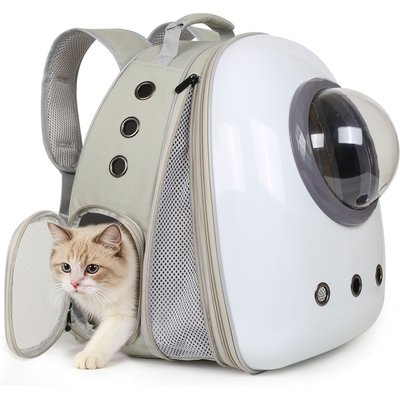 Halinfer Halinfer Hardshell Bubble Window Dog Carrier Backpack for Puppies & Cats with Front Extension, Large, Grey & White