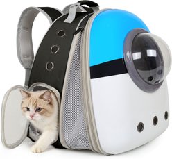 Halinfer Hardshell Bubble Window Dog Carrier Backpack for Puppies & Cats with Front Extension, Large, Black & Blue