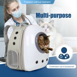 Halinfer Hardshell Bubble Window Dog Carrier Backpack for Puppies & Cats with Front Extension, Large, Grey & White slide 2 of 7