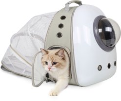 Halinfer Hardshell Bubble Window Dog Carrier Backpack for Puppies & Cats with Back Tent Extension, Medium, Grey & White