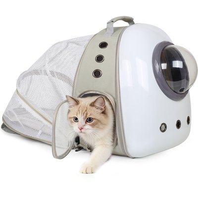 Halinfer Halinfer Hardshell Bubble Window Dog Carrier Backpack for Puppies & Cats with Back Tent Extension, Medium, Grey & White