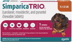 Simparica Trio Chewable Tablet for Dogs, 11.1-22.0 lbs, (Caramel Box), 1 Chewable Tablet (1-mo. supply)