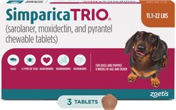 Simparica Trio Chewable Tablet for Dogs, 11.1-22.0 lbs, (Caramel Box), 3 Chewable Tablets (3-mos. supply)