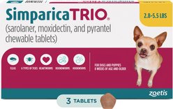 Simparica Trio Chewable Tablet for Dogs, 2.8-5.5 lbs, (Gold Box), 3 Chewable Tablets (3-mos. supply)