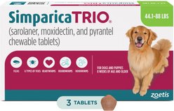 Simparica Trio Chewable Tablet for Dogs, 44.1-88 lbs, (Green Box), 3 Chewable Tablets (3-mos. supply)