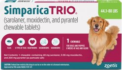 Simparica Trio Chewable Tablet for Dogs, 44.1-88 lbs, (Green Box), 1 Chewable Tablet (1-mo. supply)