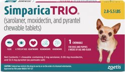 Simparica Trio Chewable Tablet for Dogs, 2.8-5.5 lbs, (Gold Box), 1 Chewable Tablet (1-mo. supply)