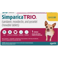 Simparica Trio Chewable Tablet for Dogs, 2.8-5.5 lbs, (Gold Box), 1 Chewable Tablet (1-mo. supply)