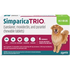 Simparica Trio Chewable Tablet for Dogs, 44.1-88 lbs, (Green Box), 6 Chewable Tablets (6-mos. supply)
