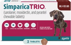 Simparica Trio Chewable Tablet for Dogs, 88.1-132.0 lbs, (Brown Box), 3 Chewable Tablets (3-mos. supply)