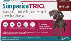 Simparica Trio Chewable Tablet for Dogs, 88.1-132.0 lbs, (Brown Box), 1 Chewable Tablet (1-mo. supply)