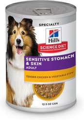 Hill's Science Diet Adult Sensitive Stomach & Sensitive Skin Tender Chicken & Vegetable Stew Wet Dog Food, 12.5-oz can, 12 count