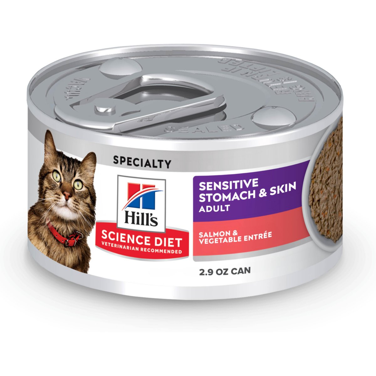 Hill's Science Diet Adult Sensitive Stomach & Sensitive Skin Salmon & Vegetable Entree Minced Wet Cat Food, 2.9-oz can, 24 count
