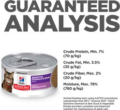 Hill's Science Diet Adult Sensitive Stomach & Sensitive Skin Duck & Vegetable Entree Grain-Free Pate Wet Cat Food, 2.9-oz can, 24 count slide 2 of 9