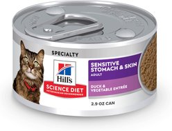 Hill's Science Diet Adult Sensitive Stomach & Sensitive Skin Duck & Vegetable Entree Grain-Free Pate Wet Cat Food, 2.9-oz can, 24 count