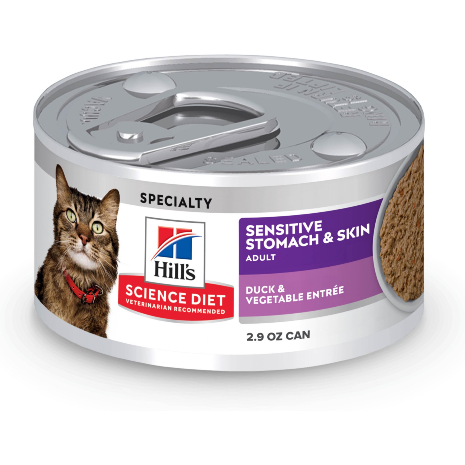 Hill's Science Diet Adult Sensitive Stomach & Sensitive Skin Duck & Vegetable Entree Grain-Free Pate Wet Cat Food, 2.9-oz can, 24 count