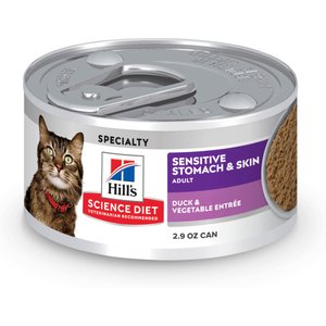 Hill's Science Diet Adult Sensitive Stomach & Sensitive Skin Duck & Vegetable Entree Grain-Free Pate Wet Cat Food, 2.9-oz can, 24 count