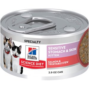 Hill's Science Diet Kitten Sensitive Stomach & Sensitive Skin Salmon & Vegetable Stew Wet Cat Food, 2.8-oz can, 24 count