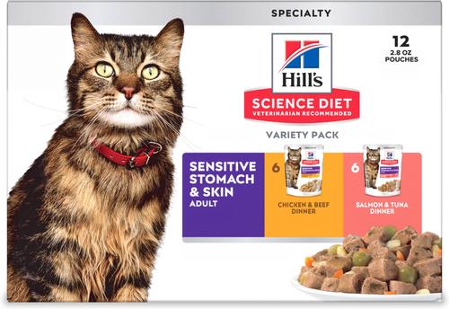 Hill's Science Diet Adult Sensitive Stomach & Sensitive Skin Chicken & Beef, Salmon & Tuna Variety Pack Wet Cat Food