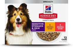 Hill's Science Diet Sensitive Stomach & Sensitive Skin Variety Pack Adult Wet Dog Food, 12.8-oz can, 12 count