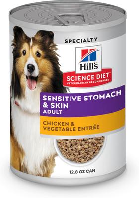 Hill's Science Diet Adult Sensitive Stomach & Sensitive Skin Chicken & Vegetable Entree Wet Dog Food, 12.8-oz can, 12 count