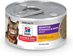 Hill's Science Diet Adult Sensitive Stomach & Sensitive Skin Chicken & Vegetable Entree Wet Cat Food, 2.9-oz can, 24 count