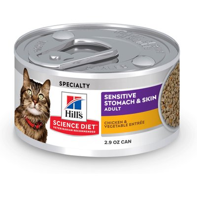 Hill's Science Diet Hill's Science Diet Adult Sensitive Stomach & Sensitive Skin Chicken & Vegetable Entree Wet Cat Food, 2.9-oz can, case of 24