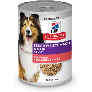 Hill's Science Diet Adult Sensitive Stomach & Sensitive Skin Grain-Free Salmon & Vegetable Entree Wet Dog Food, 12.8-oz can, 12 count