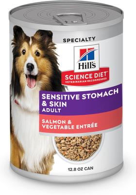 Hill's Science Diet Adult Sensitive Stomach & Sensitive Skin Grain-Free Salmon & Vegetable Entree Wet Dog Food, 12.8-oz can, case of 12