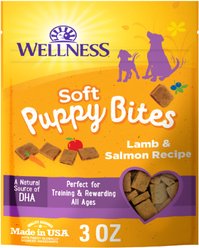 Wellness Soft Puppy Bites Lamb & Salmon Grain-Free Dog Treats, 3-oz pouch