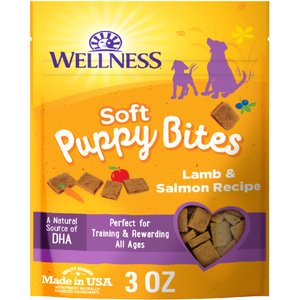 Wellness Soft Puppy Bites Lamb & Salmon Grain-Free Dog Treats, 3-oz pouch