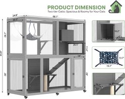 TIMHAKA 2-Tier Indoor Enclosure on Wheels 65.75-in Cat Catio with Resting Box, Platform, Sunshine Roof, Grey slide 2 of 7