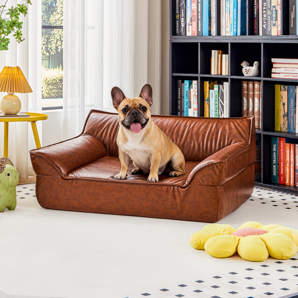 ATJAFURN Indoor Leather Sofa Furniture Style Elevated Dog & Cat Couch ...