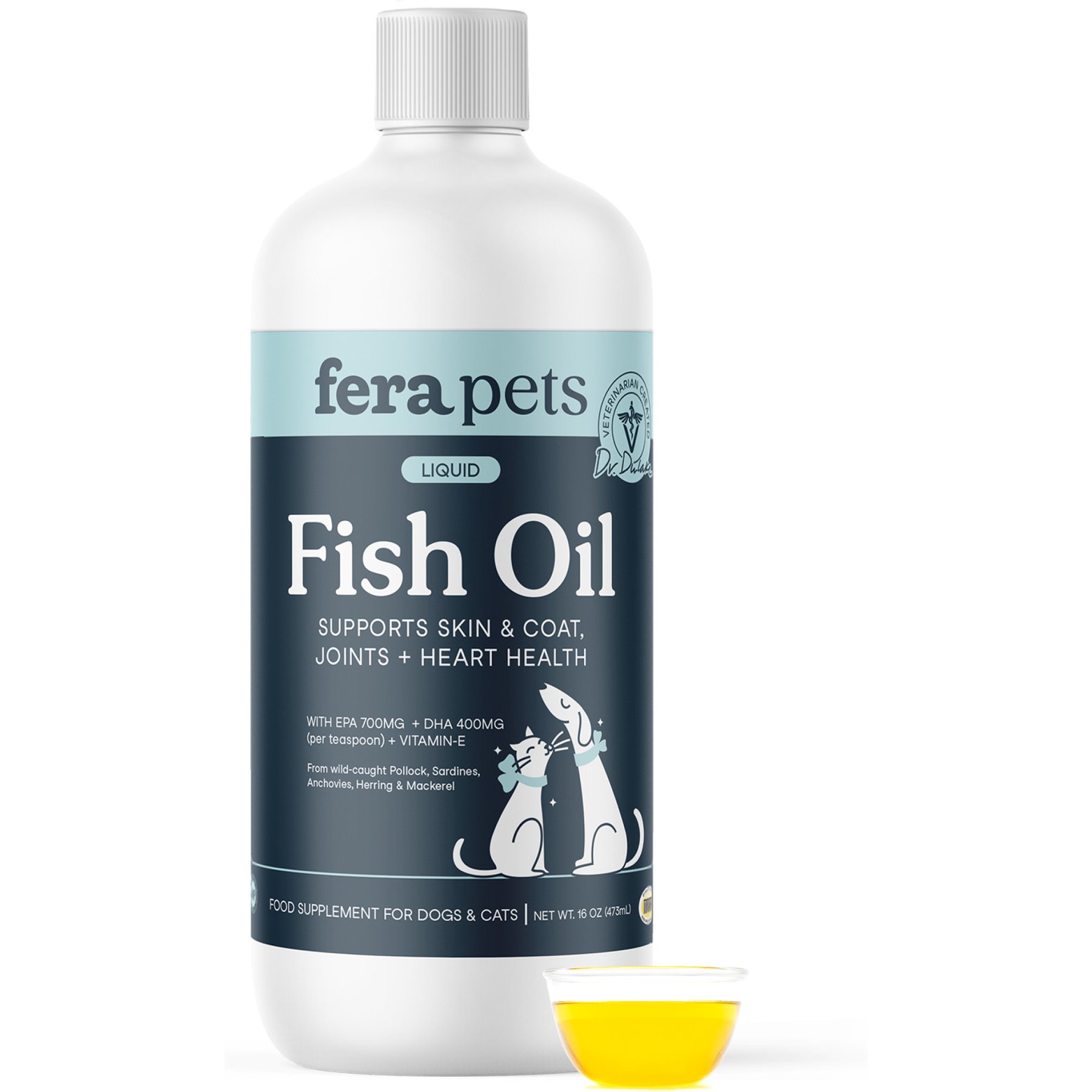 Fera Pets Fish Oil + Vitamin E, Skin & Coat, Omega-3s Supplement for Dogs & Cats, 16-fl oz bottle