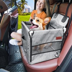 LOOBANI Waterproof Dog Car Booster Seat, Gray, 22 x 18 x 18-in