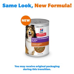 Hill's Science Diet Adult Sensitive Stomach & Sensitive Skin Tender Turkey & Rice Stew Wet Dog Food, 12.5-oz can, 12 count
