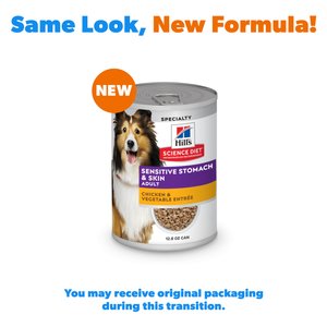 Hill's Science Diet Adult Sensitive Stomach & Sensitive Skin Chicken & Vegetable Entree Wet Dog Food, 12.8-oz can, 12 count