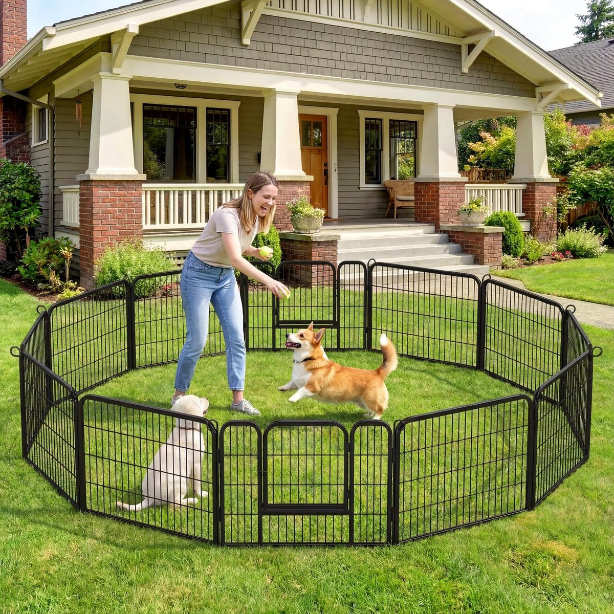 Yaheetech Heavy Duty Metal Dog & Cat Playpen, Black, 24-in, 12-panel