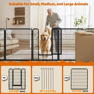 Yaheetech Heavy Duty Metal Dog & Cat Playpen, Black, 40-in, 6-panel