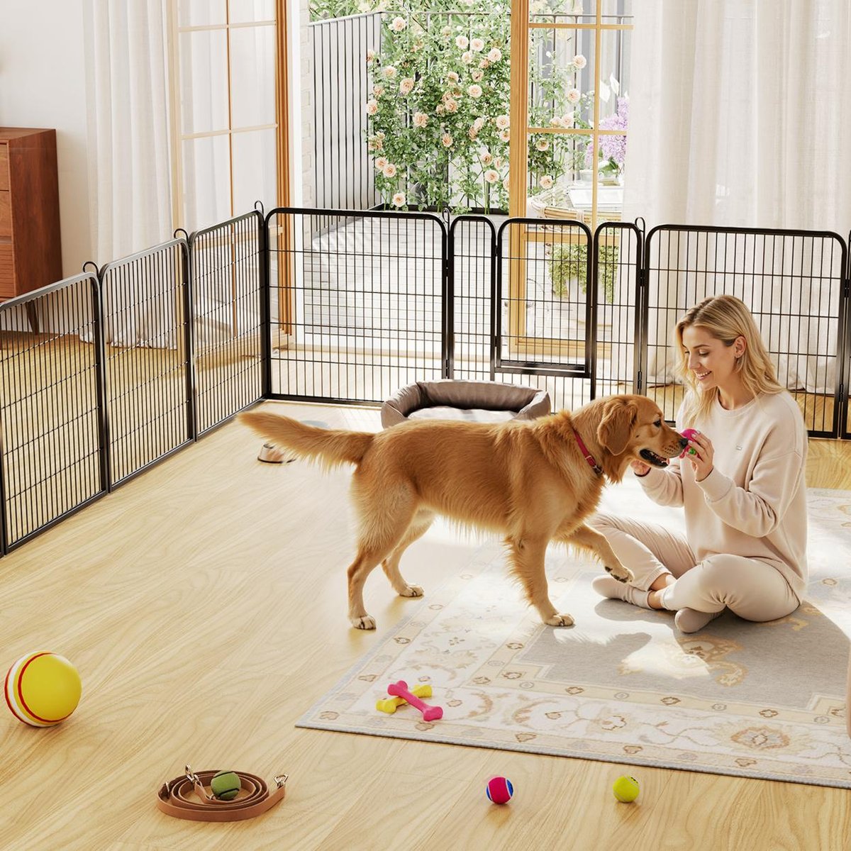 Yaheetech Heavy Duty Metal Dog & Cat Playpen, Black, 32-in, 6-panel