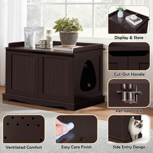 Yaheetech Litter Box Furniture Cat House, Espresso, Large