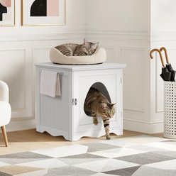Yaheetech Washroom Bench Enclosed Cat House Cat Litter Box, White, Small