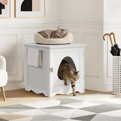 Yaheetech Yaheetech Washroom Bench Enclosed Cat House Cat Litter Box, White, Small